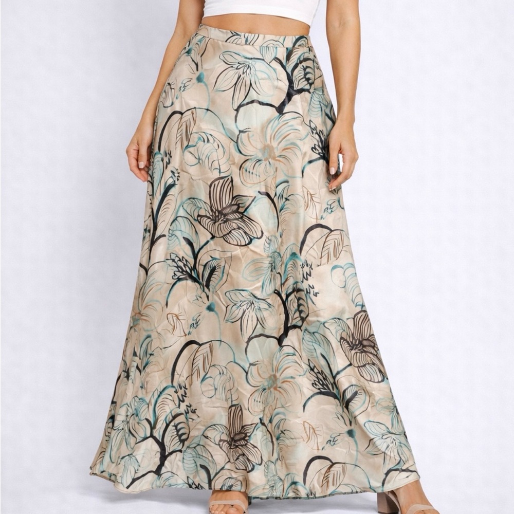 Dana Buchman Floral Maxi Skirt in Cream and Brown